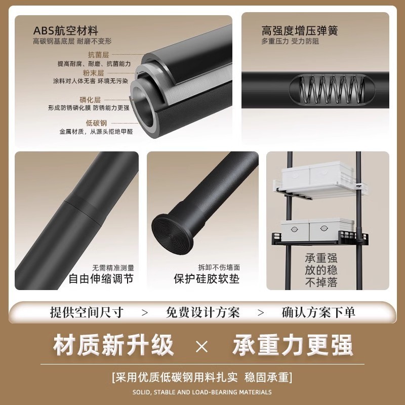 顶天立地置衣架卧室晾挂衣架免打孔开放式衣帽间衣架落地金属衣柜|undefined