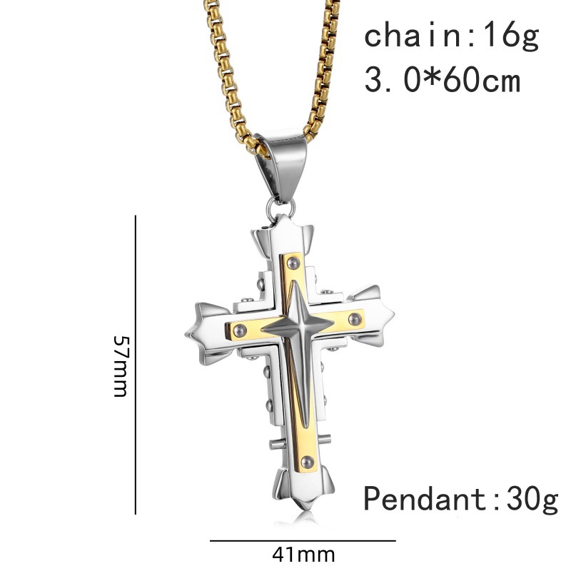 小號多層多釘頭十字架 飾品歐美嘻哈潮流 帥氣騎士鈦鋼飾品項鍊
