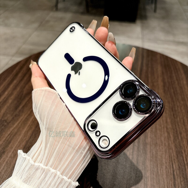 适用苹果17promax电镀无边框磁吸iPhone16镜头膜15透明手机保护壳|undefined