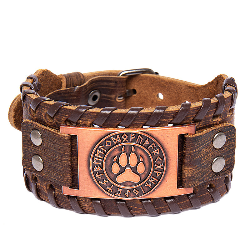 Jewelry Nordic Retro Viking Totem Cowhide Bracelet Odin Mark Men's Punk Bracelet