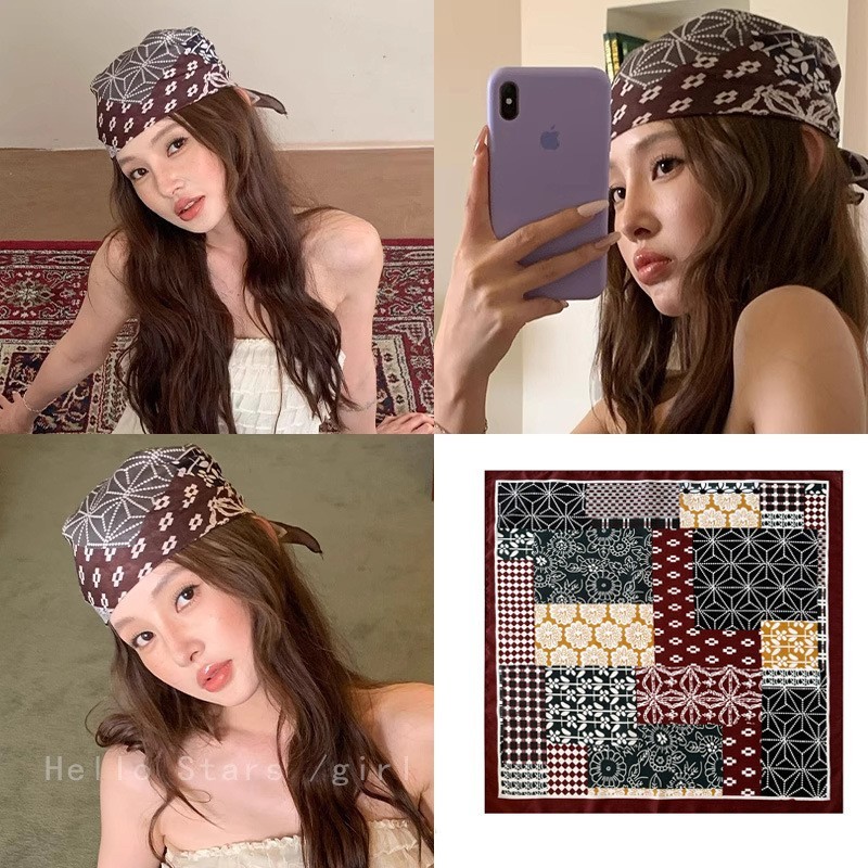 美式复古方巾腰间叠穿屁帘丝巾甜酷辣妹丝巾嘻哈音乐节头巾女多用|undefined