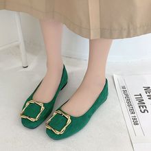 2025新品大碼方頭平底鞋女新款糖果色百搭綠色單鞋工作鞋一腳蹬