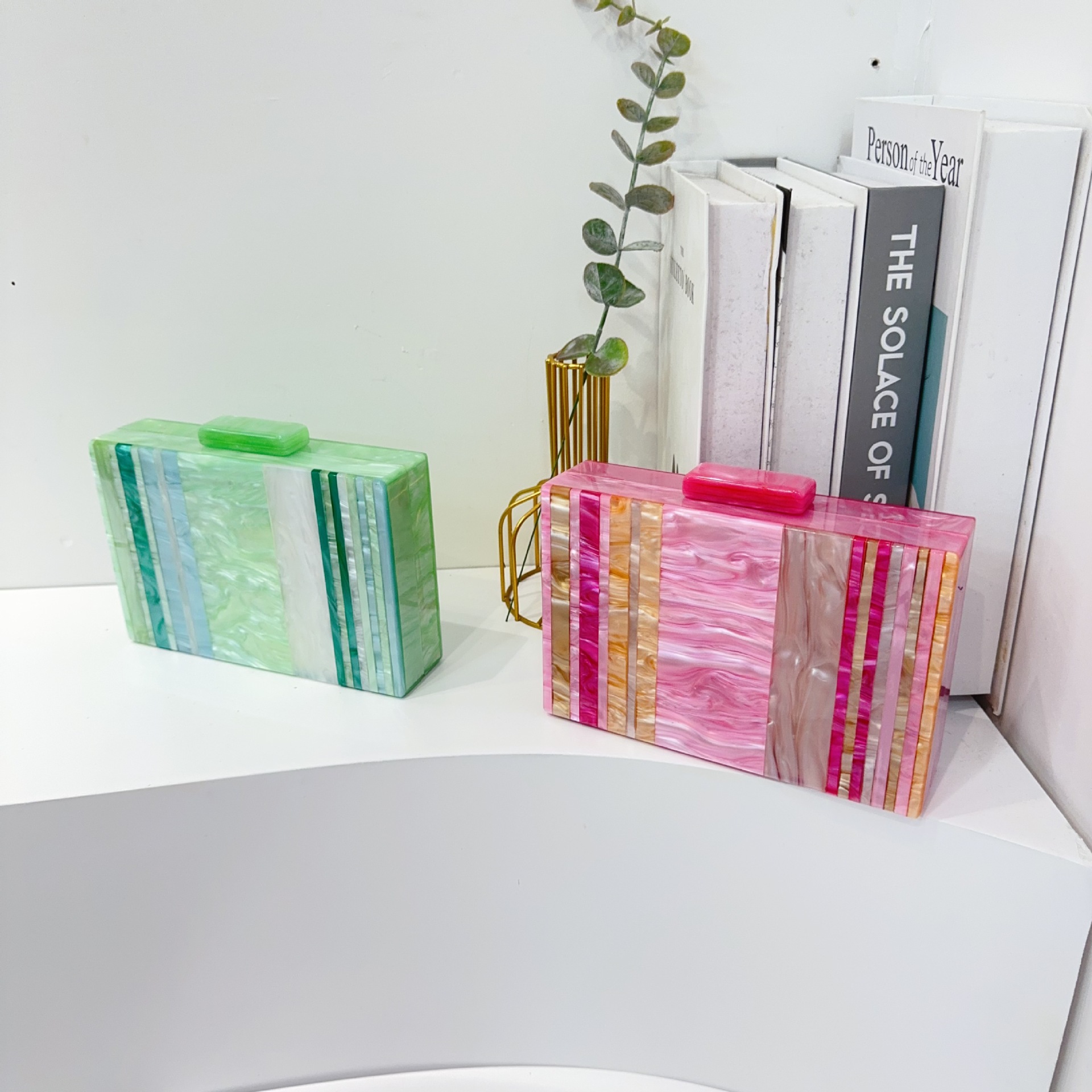 Nuevas bolsas de cena de damas transfronterizas, bolsas de acrílico empalmadas, bolsas de cena de boda, bolsas de vestir