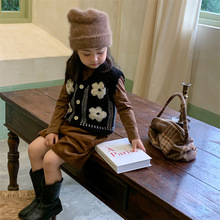 女童针织开衫马甲2025春秋装儿童韩版宝宝森系花朵背心毛衣婴童