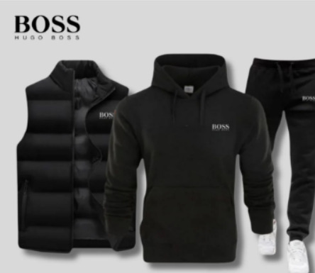 검정색 정장 세트 + 검정색 조끼 (BOSS 프린팅)
