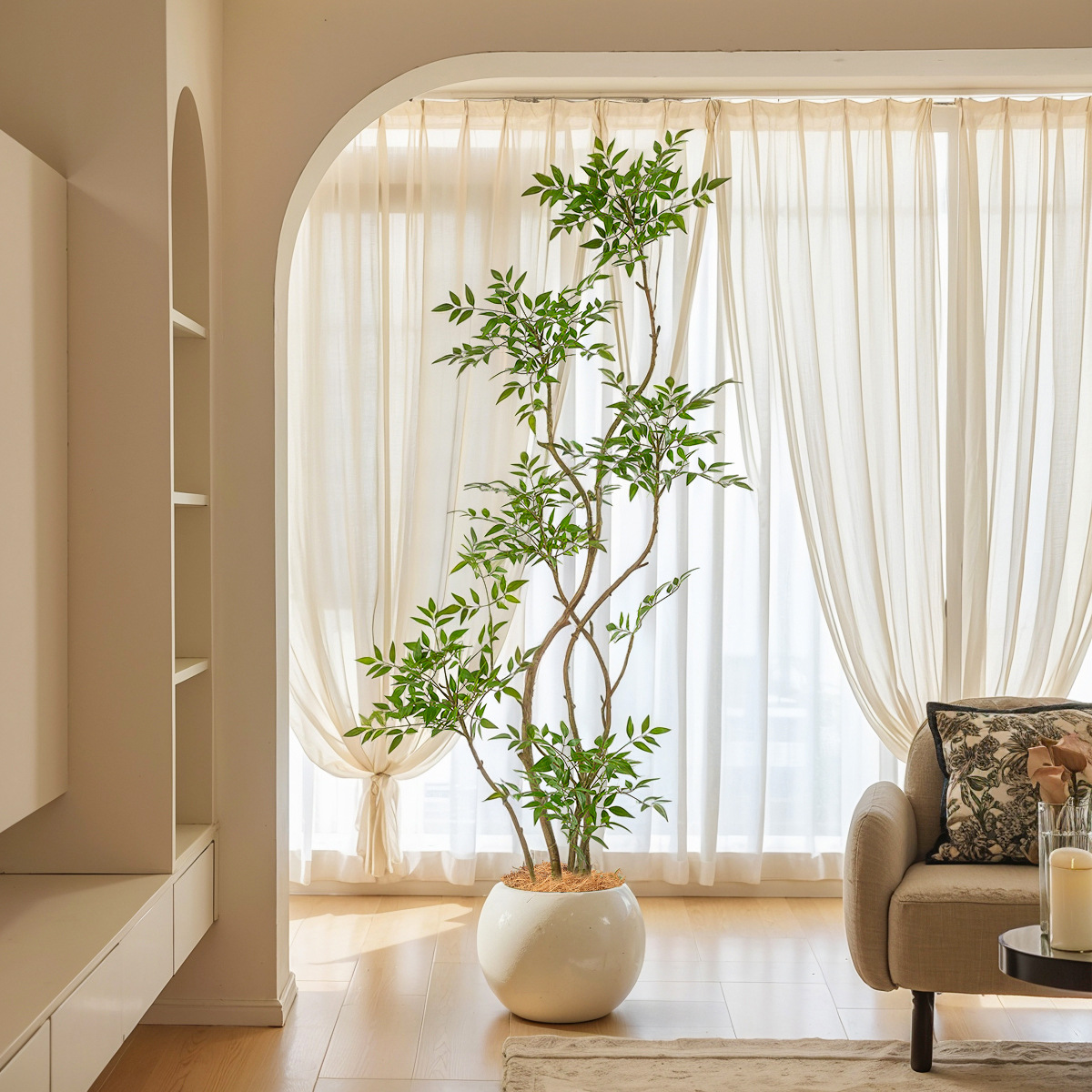 Simulación de plantas verdes Sensación avanzada Bambú Nantian Planta en maceta de piso grande Sala de estar interior Árbol falso biónico Decoración de plantas