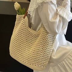 透かし彫りの草編みバッグ、女性用高級手編みバッグ、大容量ショルダートートバッグ、海辺のビーチバッグ、女性用バッグ