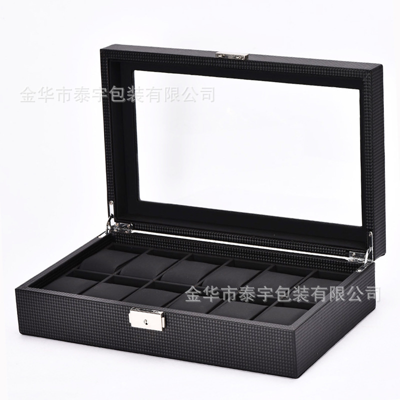 Caja de almacenamiento de reloj de gama alta de fibra de carbono de cuero de PU Caja de almacenamiento de reloj de madera Venta directa de fábrica Spot Spot Hand
