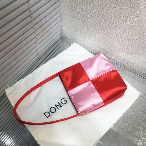 Bag for Women  New Unique Retro Satin Color-blocked Chessboard Shoulder Bag Mini Small Square Handbag