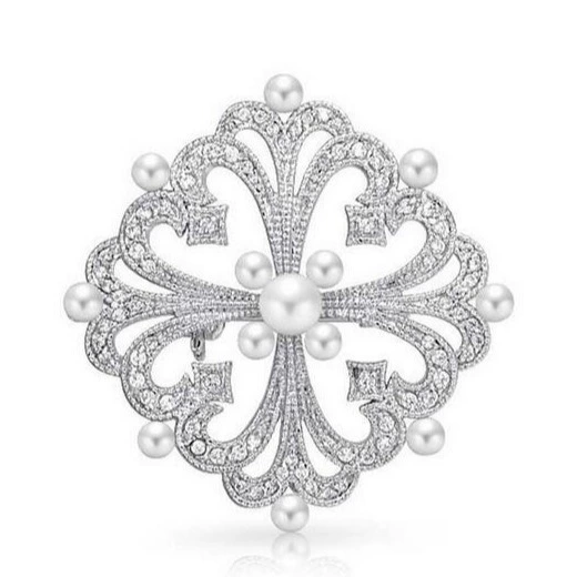 Metal brooch, universal accessory pearl