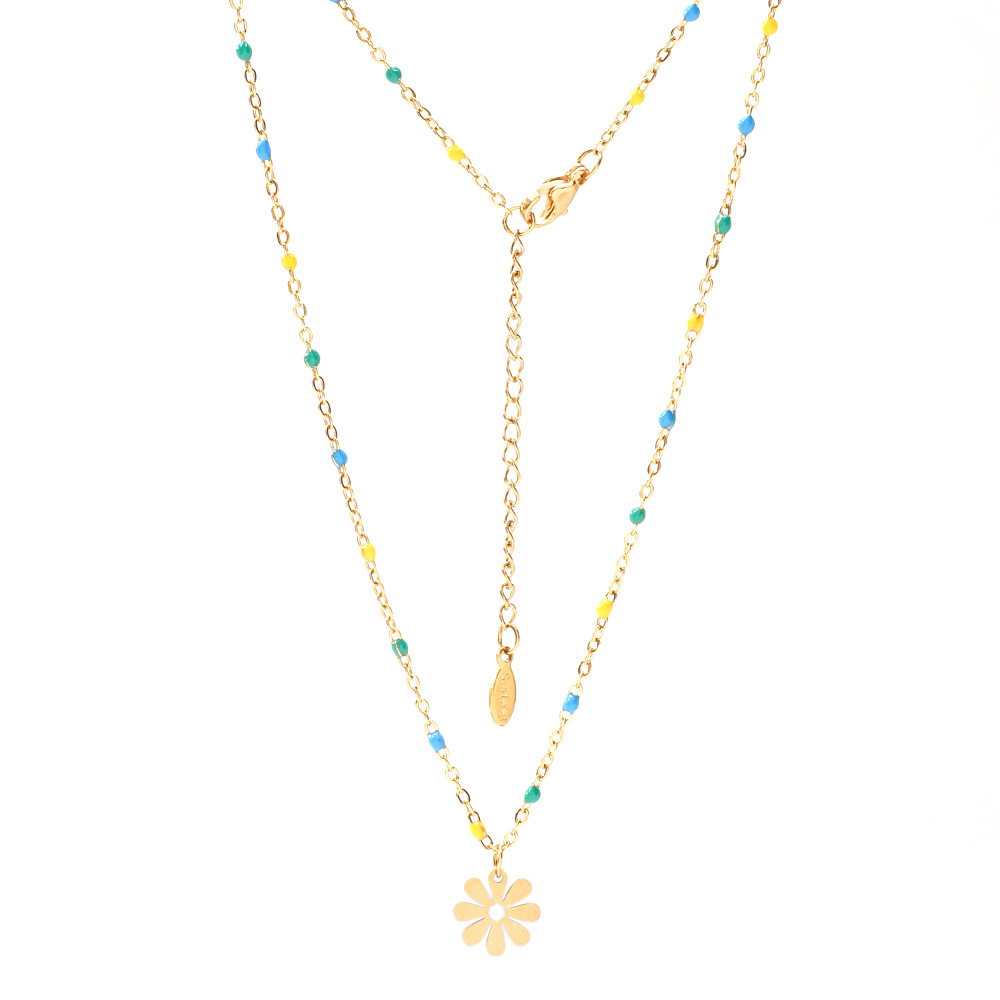 25g Weight Layered Necklaces Classification 1 Piece Quantity Holiday Occasion Stainless Steel Material Flower Pattern Women's Gender Plating Design Vacation Style Vacation Flower Stainless Steel Plating Layered Necklaces 1