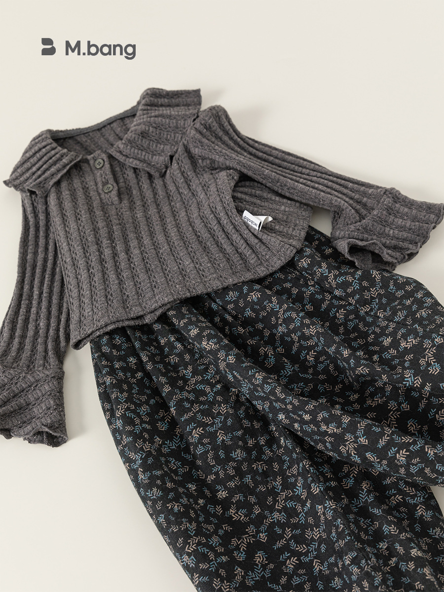 Yoobao ropa infantil de otoño niñas camiseta de punto 2026 nuevo bebé suéter de solapa pantalones de flor de dos piezas
