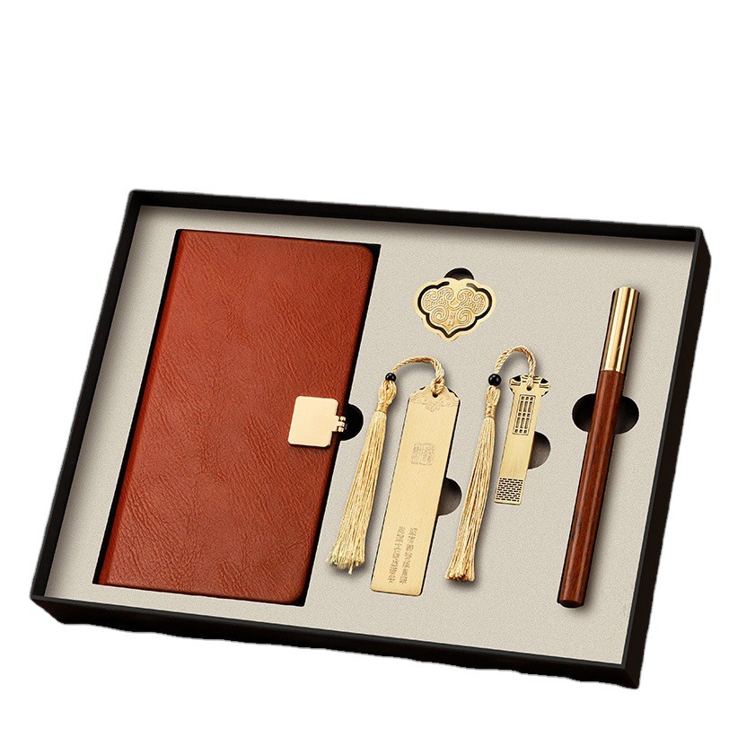 Estilo chino clásico latón marcador firma pluma A6 portátil de gama alta caja de regalo de negocios traje de personalización de regalo de oficina