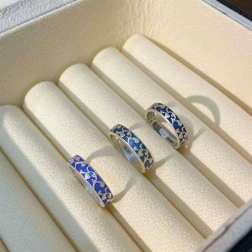 Silver curl wind pure silver 999.9 ancient gold enamel Tang grass pattern solid opening single bracelet wholesale ring