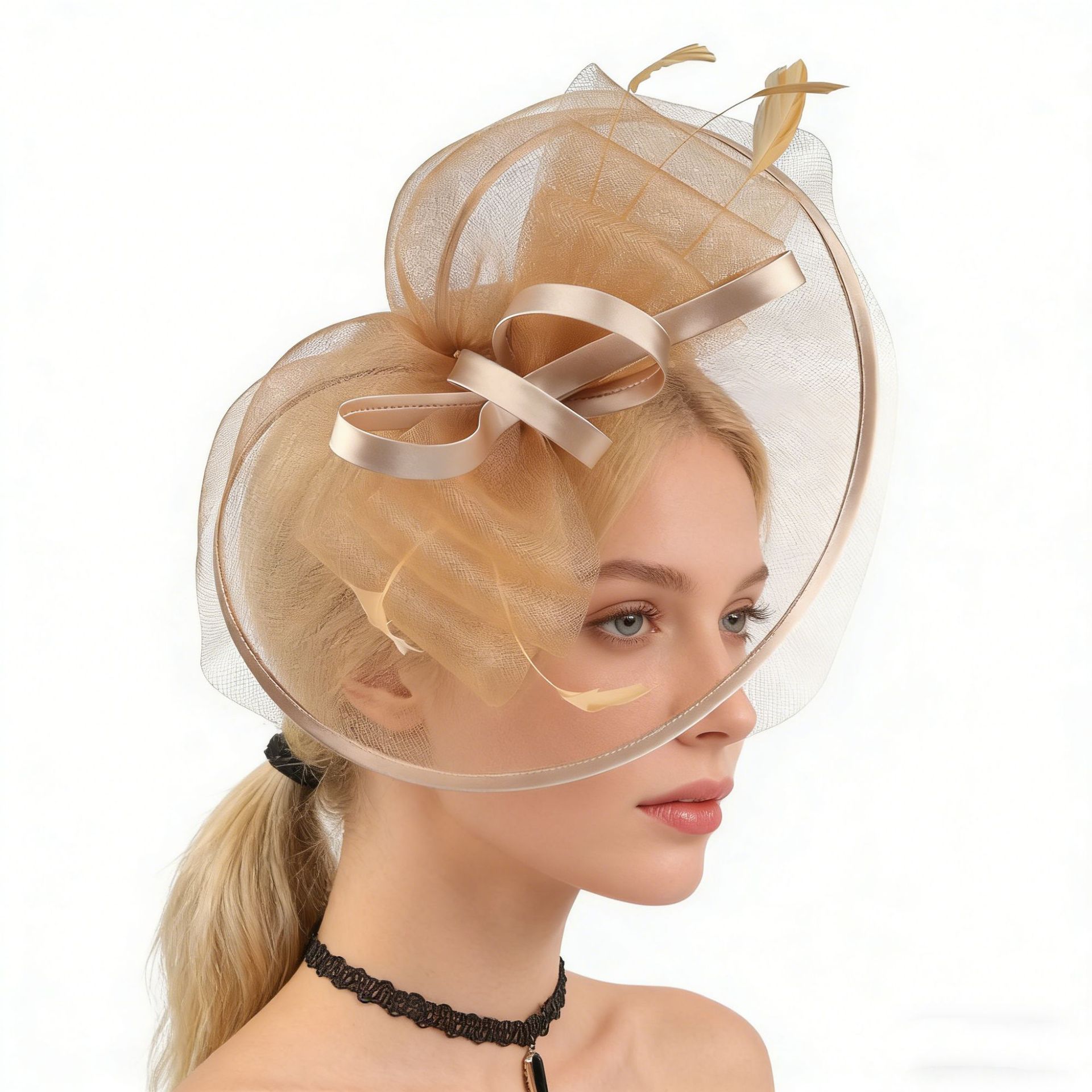 European and American Amazon New Bridal Hair Accessories, Headbands, Cross-Border Hot-Selling Feather Mesh Fascinators, Wholesale