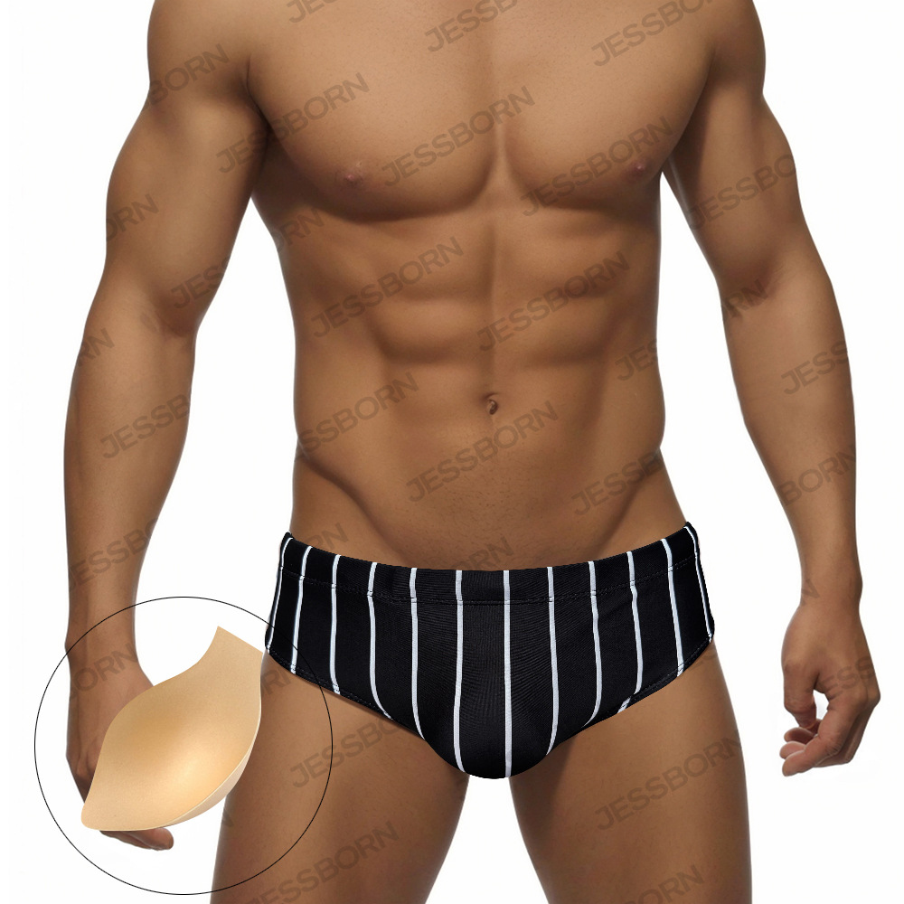 JESSBORN Men's Cup anti-light swimming trunks low waist sexy hot spring beach briefs professional training shorts