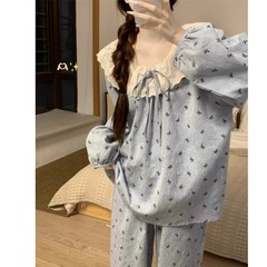 【供应直播】新款云朵棉长袖长裤套装女睡衣家居服卡通蕾丝花边韩
