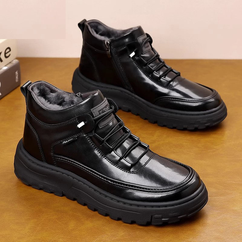 冬季新款棉皮鞋男冬季羊皮毛一体加厚保暖英伦风皮鞋时尚百搭男