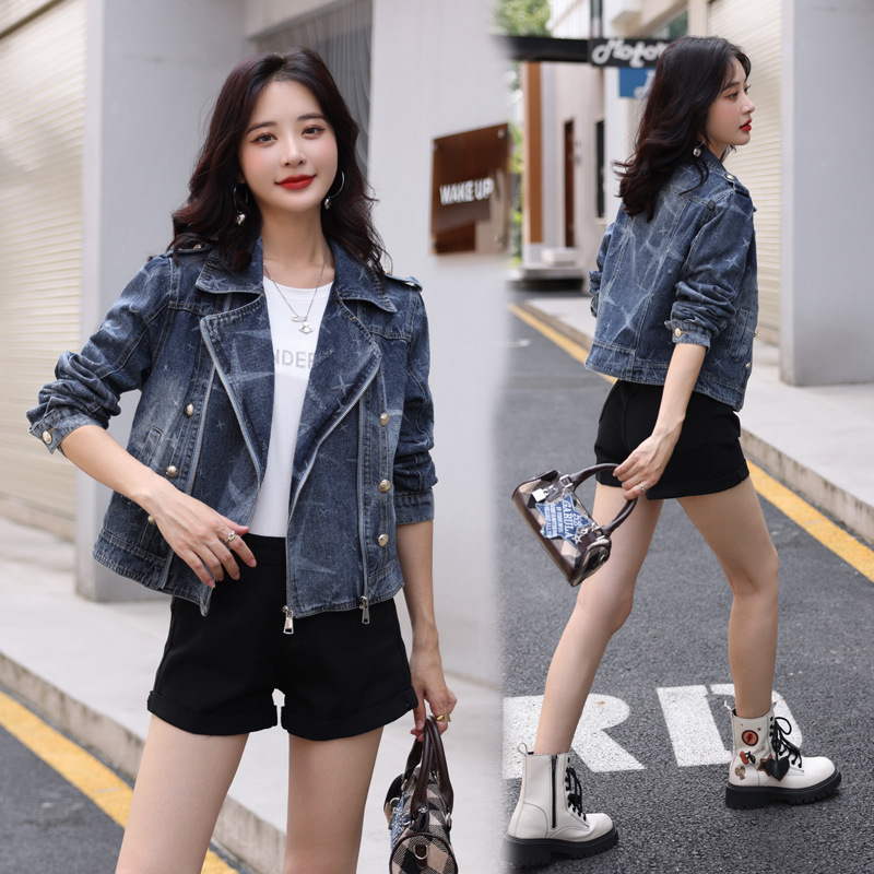 2025 European Style Motorcycle Denim Jacket for Women, Spring 2025 New Loose-Fitting Jacket, Workwear Short Top, Trendy 2025