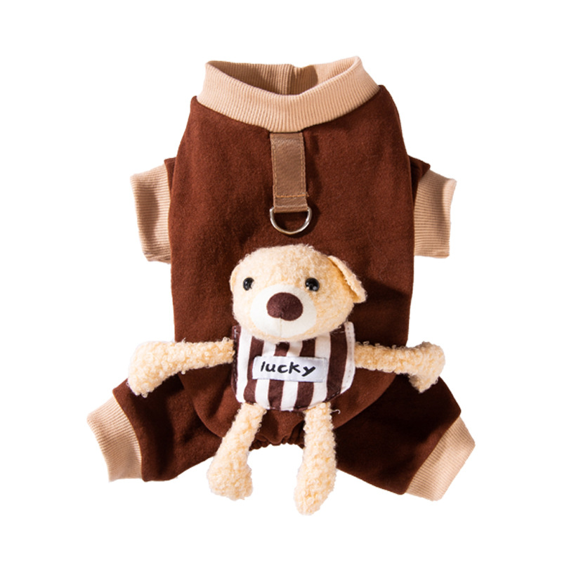 Brown bolsillo estereoscópico osos de cuatro patas ropa doméstica puede traer perros pequeños gatos de otoño ropa de perro delgada image 6