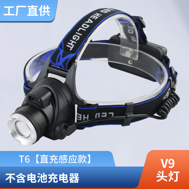 Procesamiento de faros de pesca personalizados, reflector de luz fuerte impermeable al aire libre, faros de sensor de carga con zoom telescópico T6