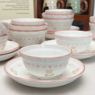 郁金香可爱碗釉下彩陶瓷米饭碗餐具套装新款饭碗小清新家用吃饭