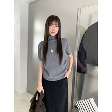 MMC短袖针织衫女装十三行秋季新款韩系高级感套头高领毛衣羊毛衫