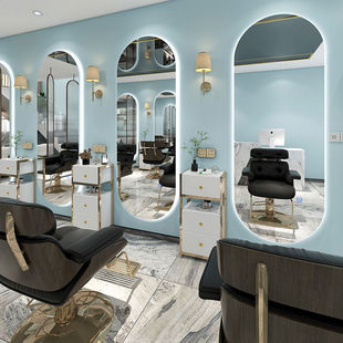 Simple Barber Shop Mirror Table Hair Salon Special Internet-famous Beauty Hairdressing Mirror with Light Fashion Perm Dyeing Mirror Can be New
