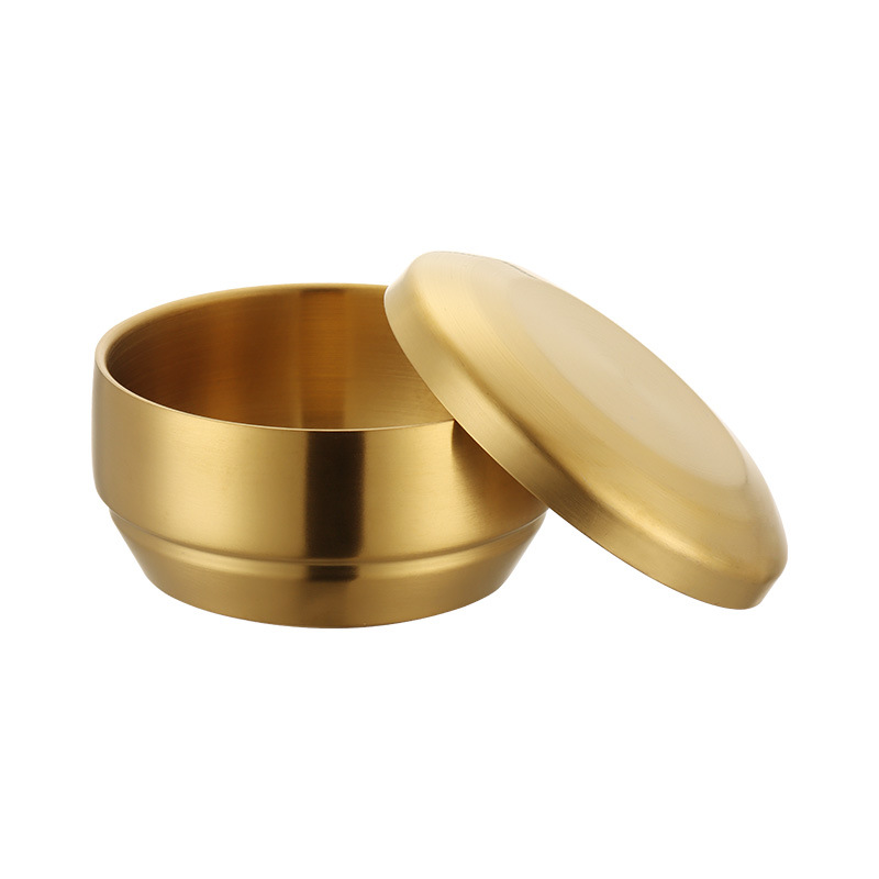 304 tazón de arroz coreano de doble capa de acero inoxidable dorado con tapa tazón de sopa para niños del hogar anti-escaldado burbuja de cocina de Corea del Sur