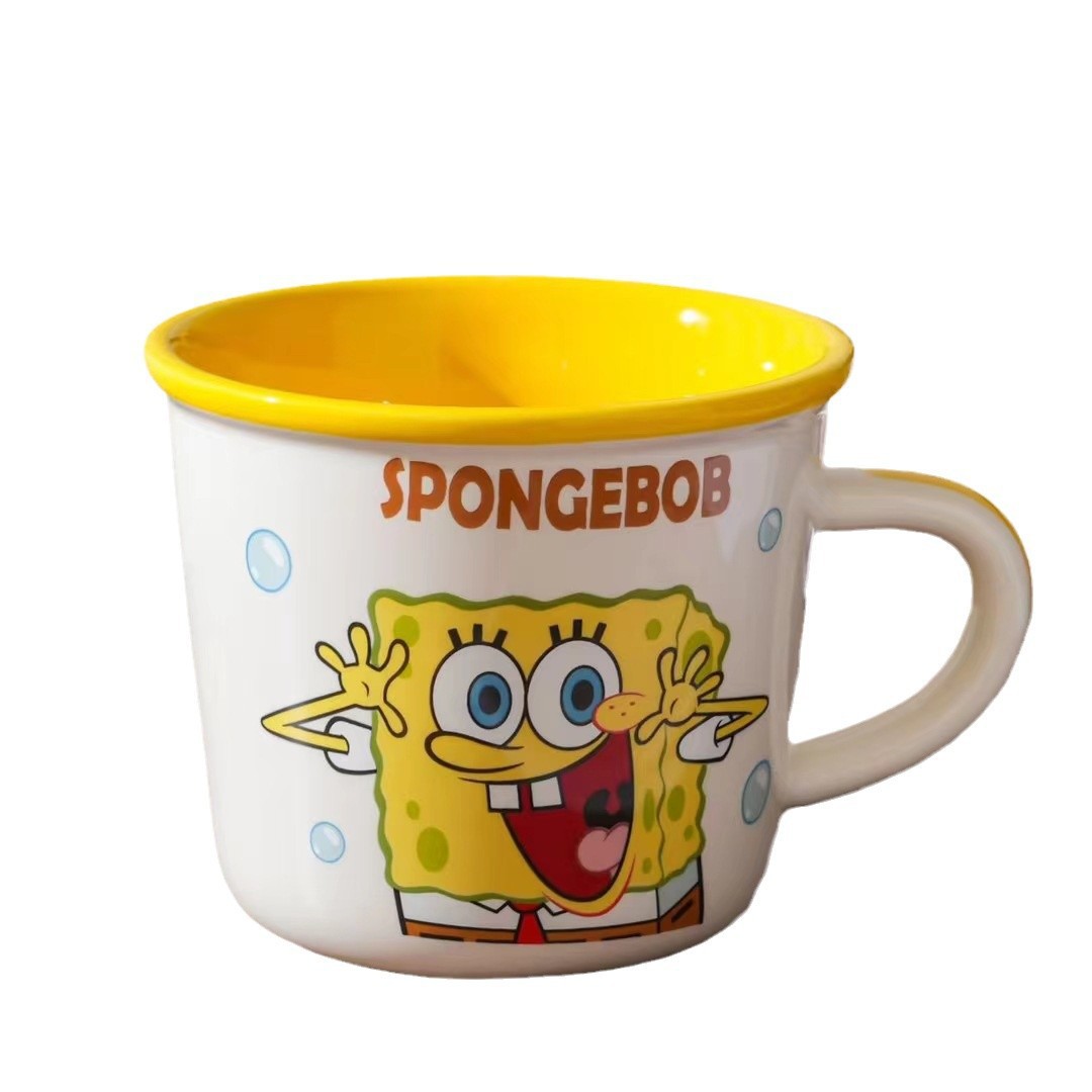 Taza de cerámica de Bob Esponja, taza de desayuno de alto valor para niños, taza de leche con escala, taza de agua potable doméstica