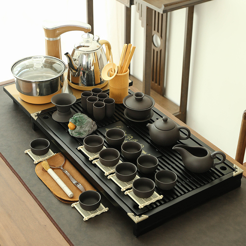 茶器セット家庭用全自動セット工夫茶杯紫砂茶道オフィス一体茶台実木茶盤|undefined