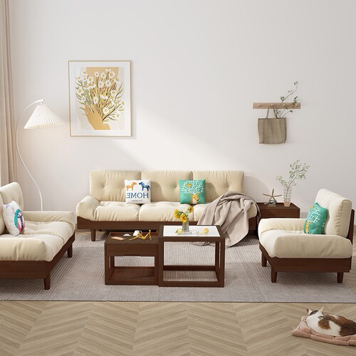 Cloud sofa solid wood fabric Italian minimalist small apartment living room furniture log cream style double modern simple