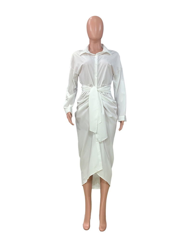 Title 14, Damenmode Einfarbiges Langarm Hemdkleid Stilvol...