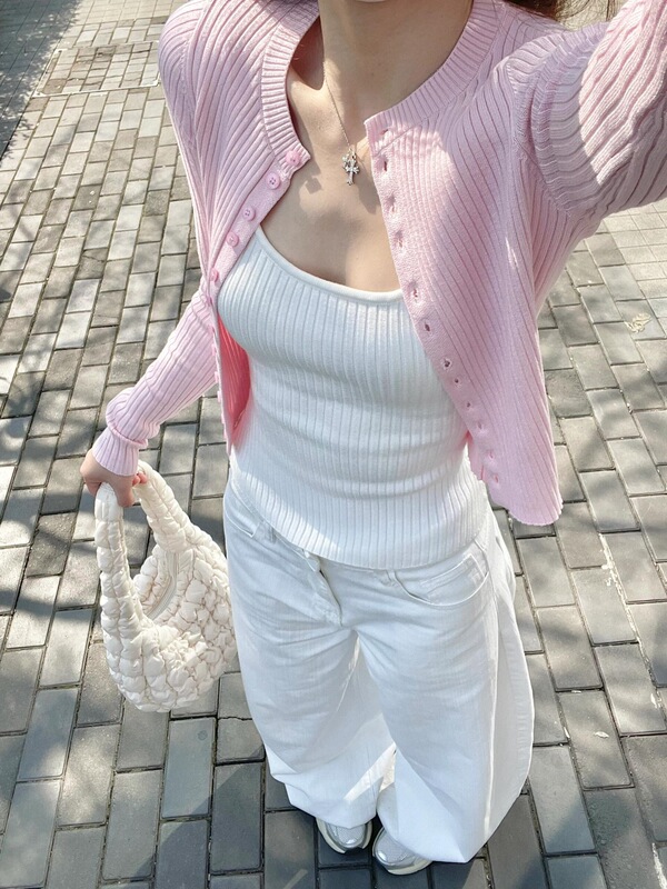 韩系温柔风针织吊带背心开衫两件套装女纯欲甜辣妹修身2025早秋季|undefined