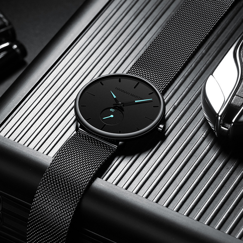 Reloj moderno, informal, resistente al agua, de moda, con segundero pequeño para estudiantes, de malla de acero y cuarzo, para hombre._voghion.com