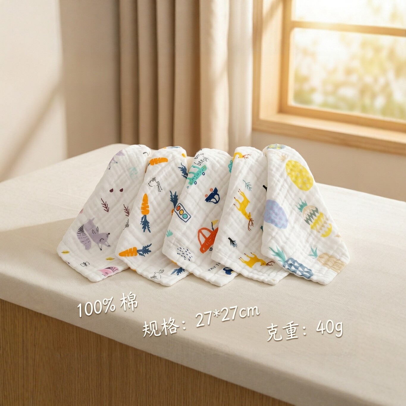 Pure cotton gauze bibs, baby face towels, children's absorbent towels, six-layer gauze bibs, square towels