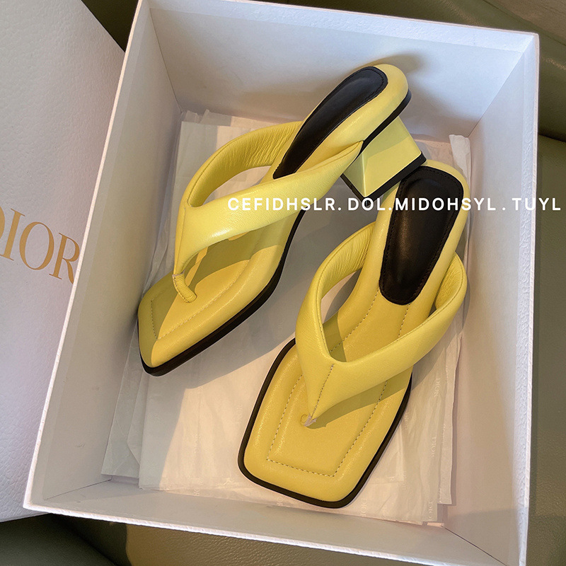 Dép sandal nữ xỏ ngón da cừu mũi vuông gót thấp — Màu đen chi tiết 9