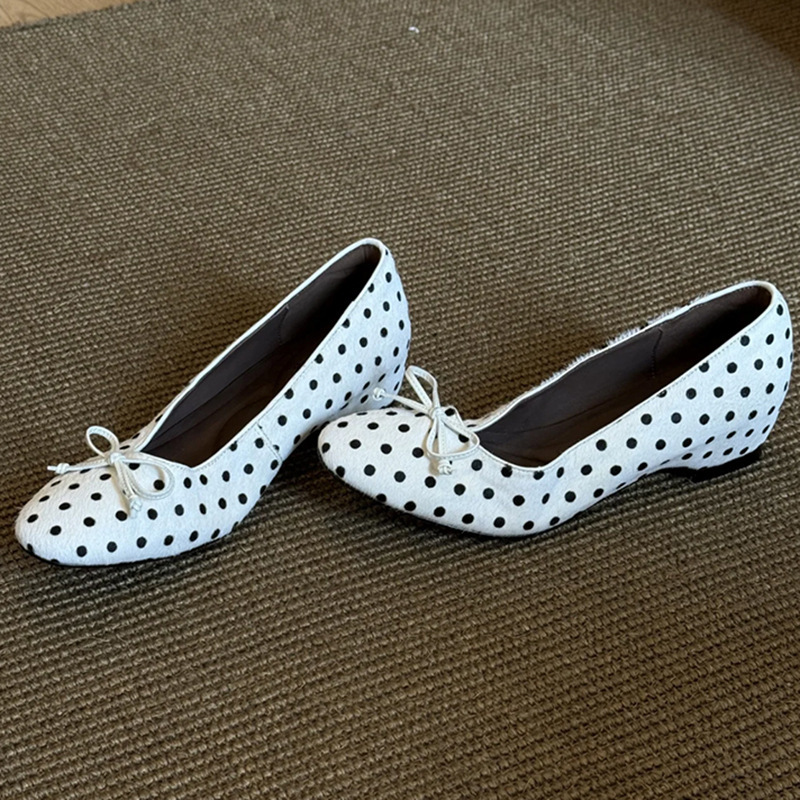 Polka Dot Korean Retro Literary Mary Jane Shoes for Women, Small Fragrant Style Shallow Mouth Thick Heel Flats for Women, French Bow Shoes Polka Dot Korean Retro Literary Mary Jane Shoes for Women, Small Fragrant Style Shallow Mouth Thick Heel Flats for Women, French Bow Shoes