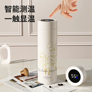 定制316不锈钢铃兰花直身杯高颜值智能显温保温杯商务办公礼品杯