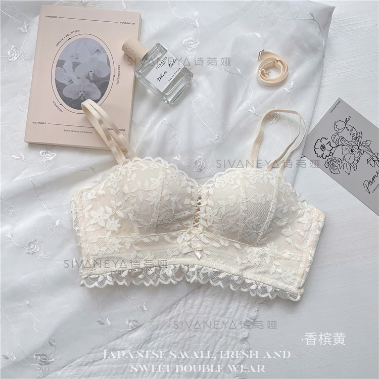 Otoño y el invierno nuevo romántico francés ropa interior de las mujeres encaje Palma taza pequeño pecho push up soporte superior transpirable cómodo traje sujetador