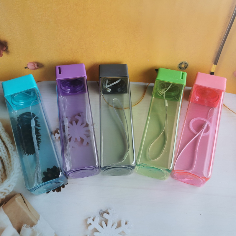 Make a Logo Square Plastic Milk Tea Cup, Simple Storage, English Style, Student Couple Portable Sports Water Cup