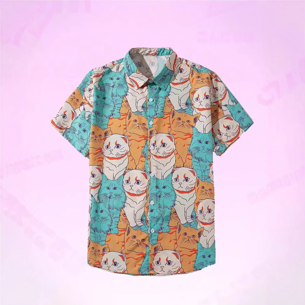 Neuer europäischer und amerikanischer Modetrend für Herren: Hawaiihemd mit kurzen Ärmeln und 3D-Digitaldruck_voghion.com
