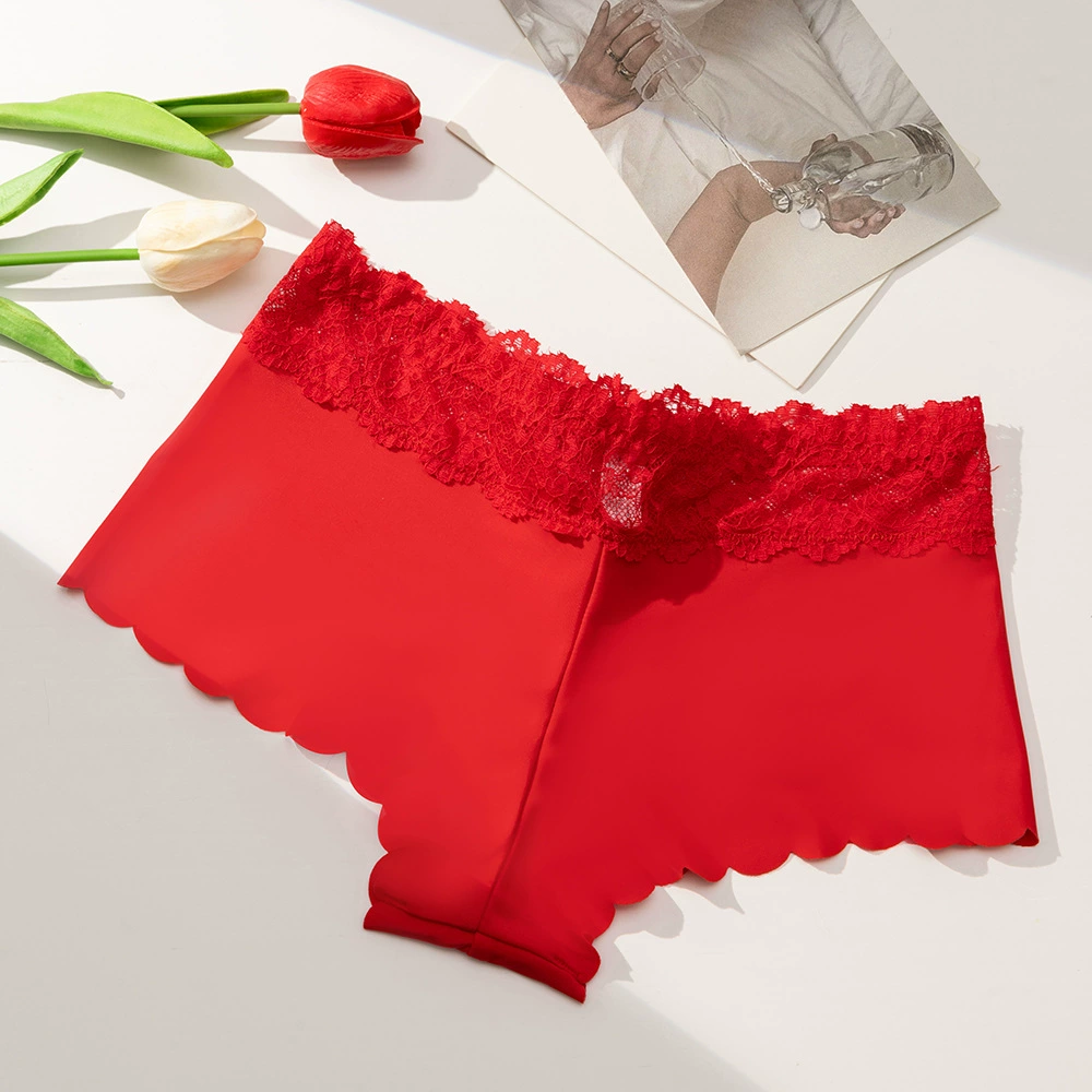 Сексуальные кружевные боксерки для женщин с волнистыми печатными краями, средняя посадка, бесшовные и дышащие