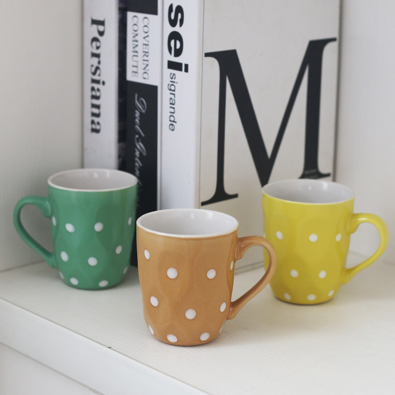 Al por mayor del color caramelo Polka Dot Taza de cerámica desayuno leche taza café Regalo boda se puede establecer image 4