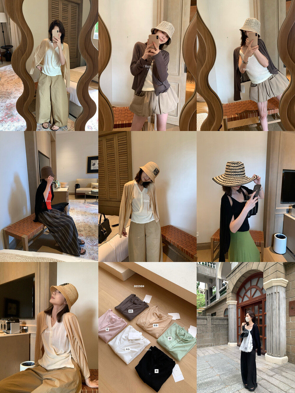 Áo khoác cardigan nữ dệt kim chống nắng cổ tròn tay dài phối màu cơ bản — Hồng sữa, Xám cacbon, màu đen, trắng ngà chi tiết 7