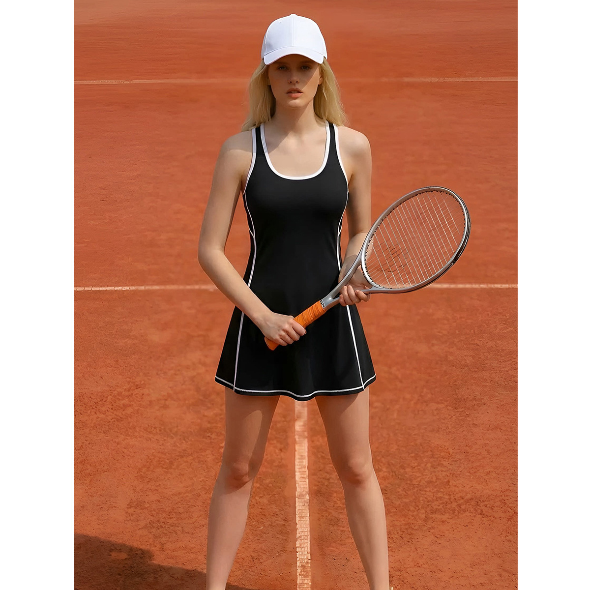 Vestido deportivo de color transfronterizo de verano sin mangas en forma de I cintura delgada A falda de tenis de golf