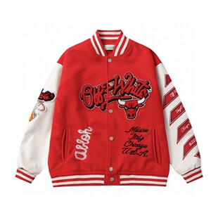 2024 Spring and Autumn New Ow Joint Team Pattern Baseball Uniform Jacket Jacket for Men and Women Same Style One Piece Wholesale
