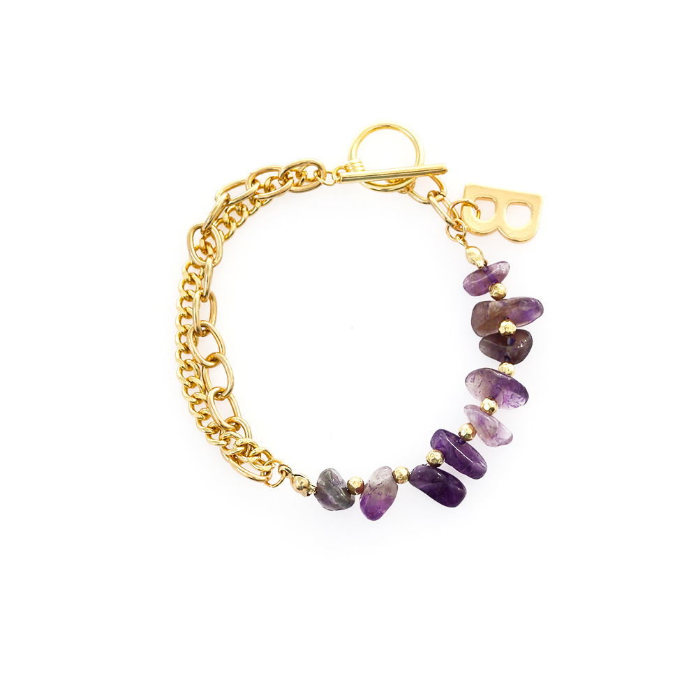 Fashion Letter Stainless Steel Bracelets Plating Natural Stone Stainless Steel Bracelets