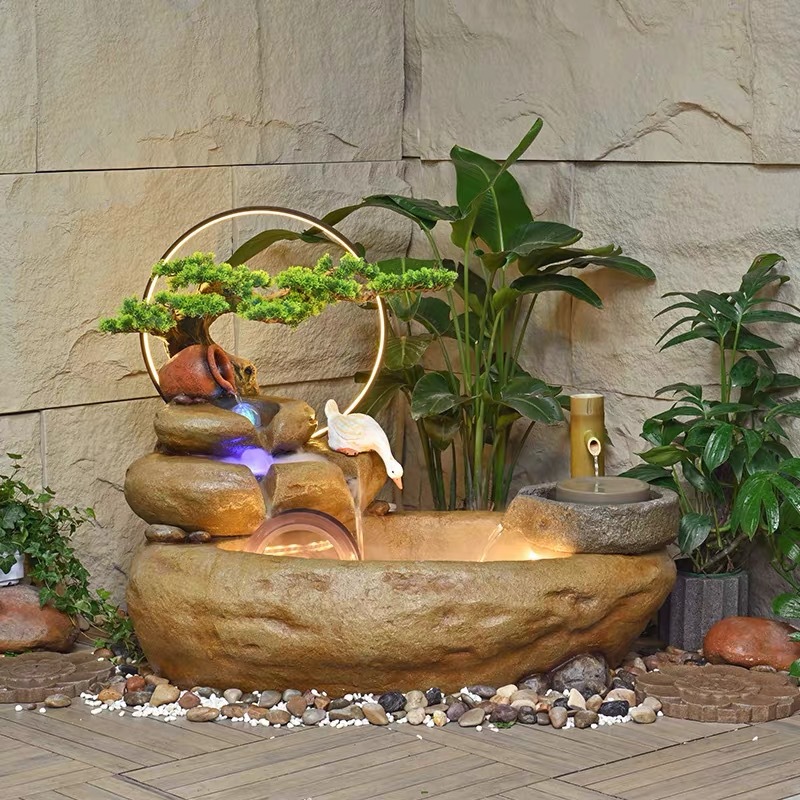 庭院中式户外流水喷泉客厅阳台鱼池办公室鱼缸循环水景观落地摆件