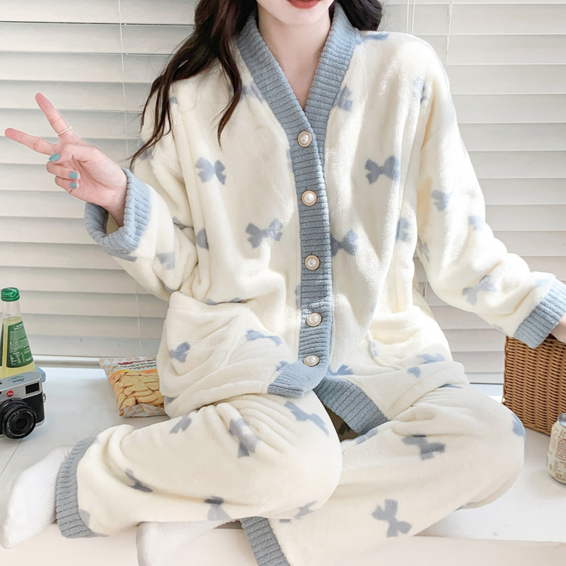 2025月子服冬季产后绒加厚法兰绒哺乳喂奶12月孕妇保暖珊瑚绒睡衣